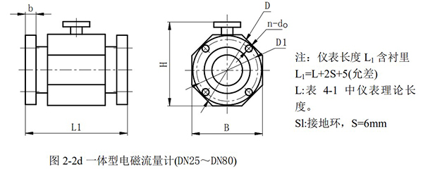 高壓型電磁流量計外形尺寸圖二