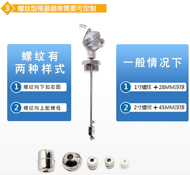 纜式浮球液位計螺紋分類圖
